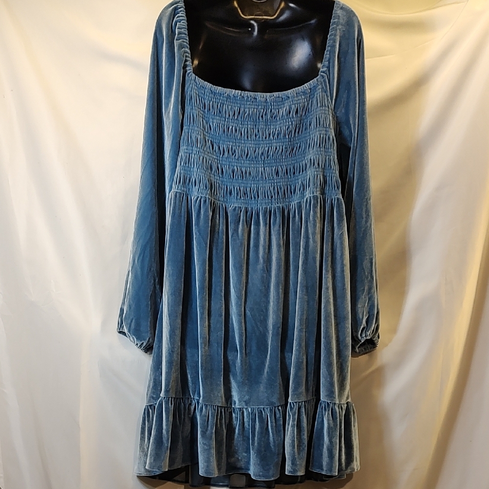 LC Lauren Conrad Blue Velvet Long Sleeve Dress - Picture 6 of 8